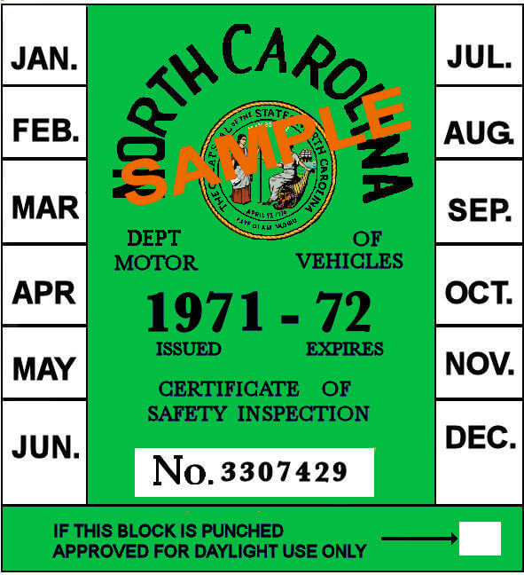 Modal Additional Images for 1971-72 North Carolina INSPECTION Sticker